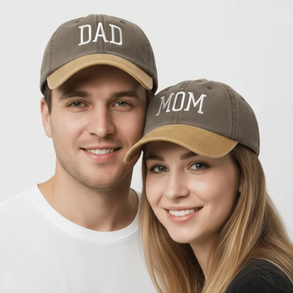 2pcs/set Retro Two-Tone Couple Mom Dad Baseball Cap Adjustable Washed Cotton Dad Hat Casual Letter Embroidered Cap For Man Women