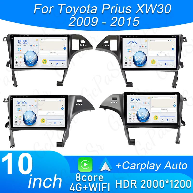 

10-дюймовый плеер Android 16 для Toyota Prius XW30 2009-2015 LHD RHD Carplay Автомобильный головной прибор Радио Стерео Мультимедиа GPS-навигация 4G