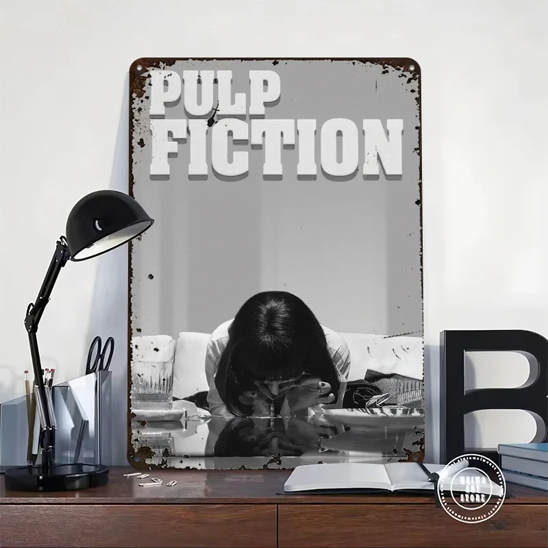 Pulp Fiction Mia Wallace Scene 3D Printed Texture Poster Personalized Wall Art Retro Metal Tin Signs for Decoration Bedroom Room