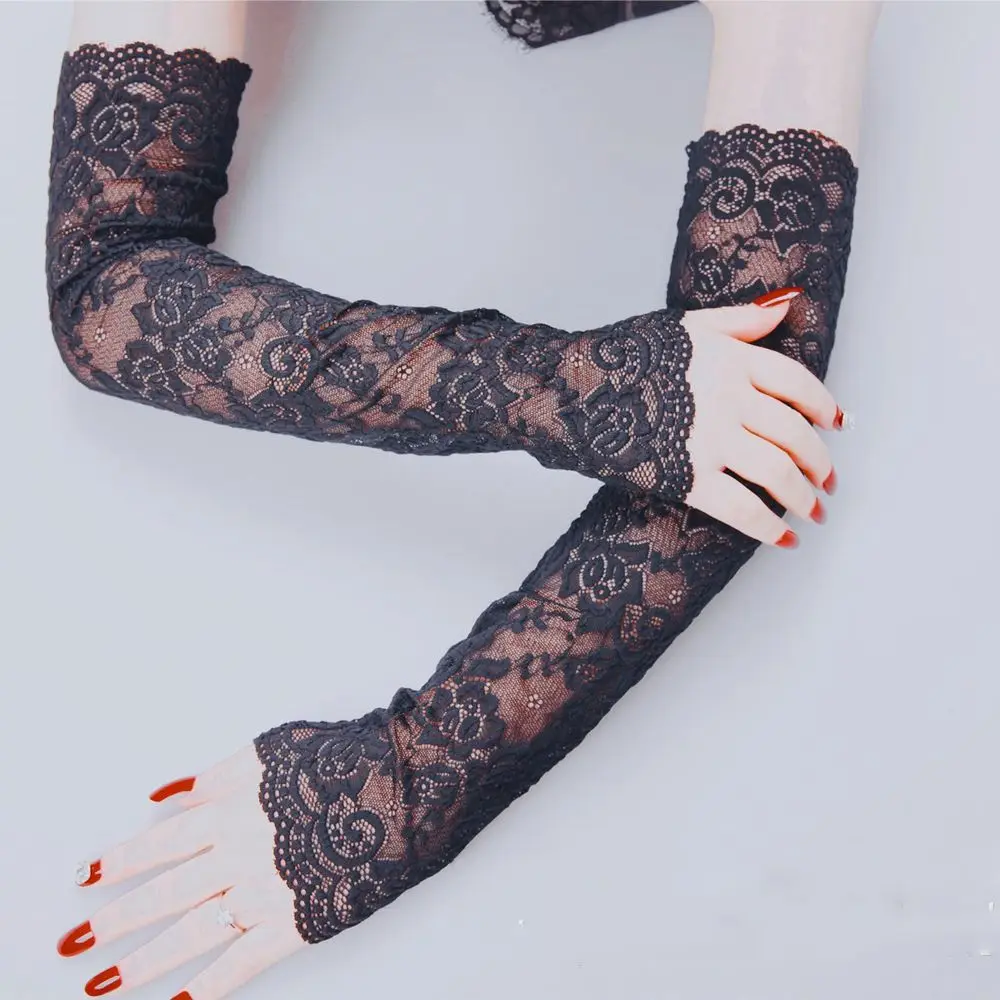 

Elegant Cycling Driving Fingerless Stretch Sunscreen Sexy Glove Arm Warmers Solid Color Lace Arm Sleeve