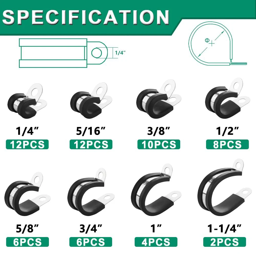 60PCS Cable Clamps Kit,1/4