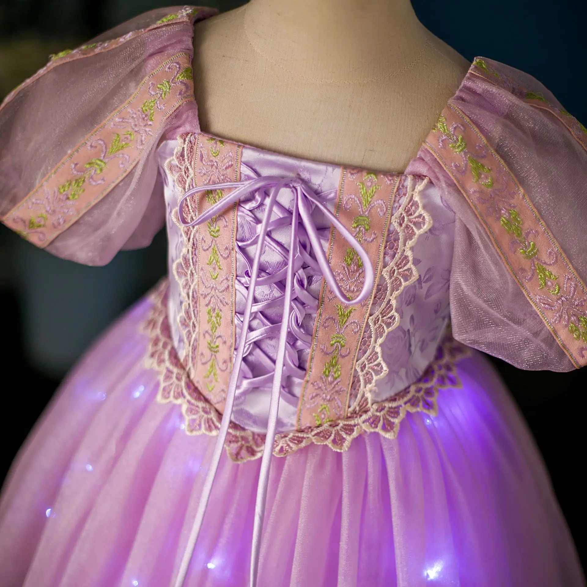 Long Sleeves Rapunzel Dress For Girls Purim Princess Theme Costume Luxury  Lace Embroidery Purple Tulle Frock Elegant Gown - AliExpress 1501