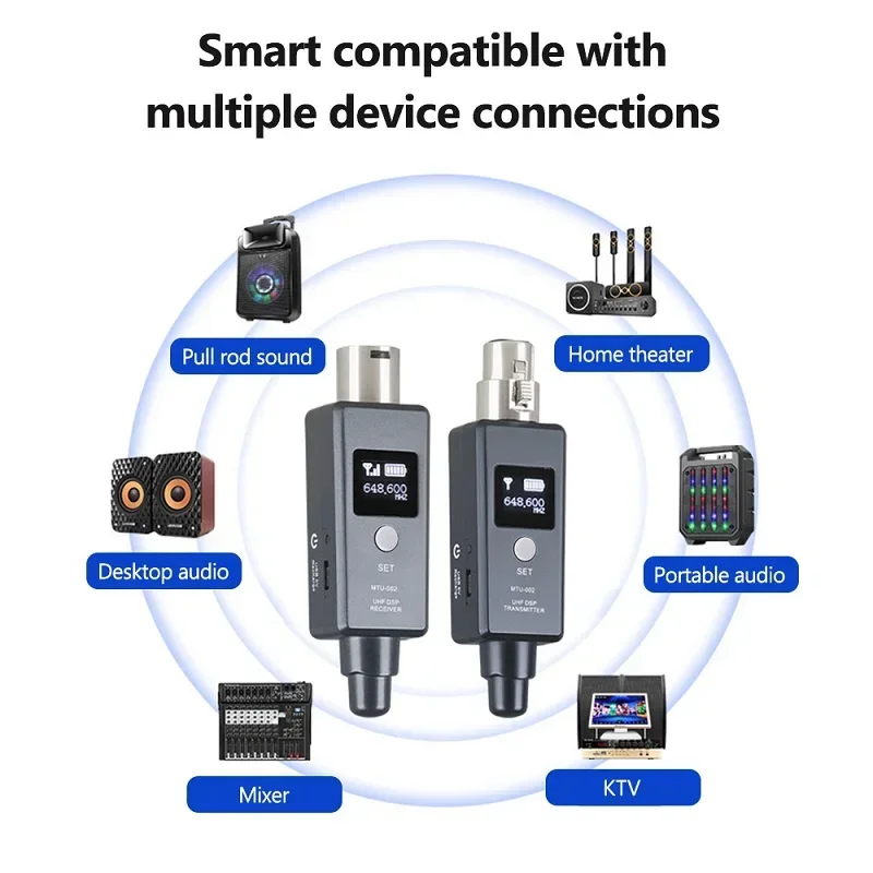 Microphone Wireless Transmitter Receiver Guitar Audio Transmission System XLR Connection Built-in Rechargeable Battery