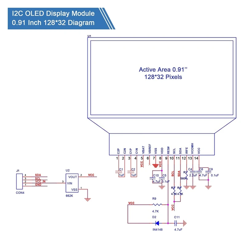 5 قطع I2C وحدة عرض 0.91 بوصة I2C OLED وحدة عرض I2C OLED شاشة سائق تيار مستمر 3.3 فولت-5 فولت