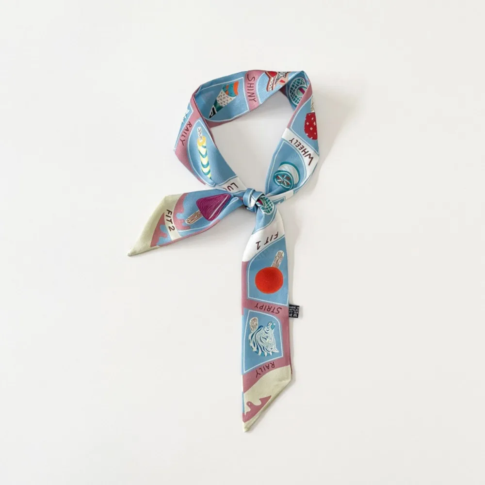 

Elegant Bow Ties Long Silk Scarf Ice Cream Printed Plaid Scarf Floral Hair Band Long Ribbon Scarves Spring Summer