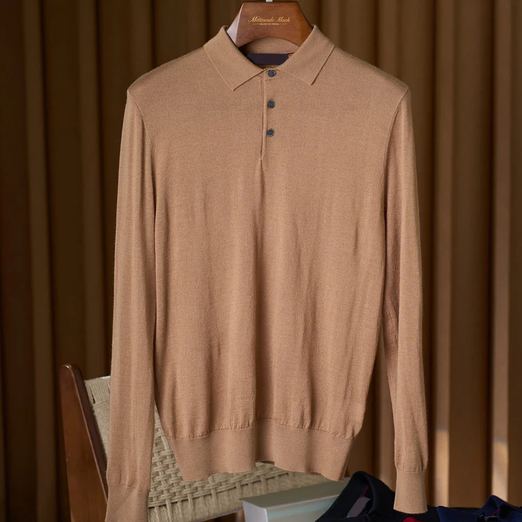 

LP Итальянская шерстяная трикотажная рубашка-поло с лацканами