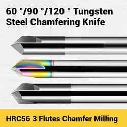 HRC65 3-Flute Tungsten Steel Carbide 60/90/120 Degrees Chamfer Milling Cutter CNC Router Bit Engraving Endmill Tools