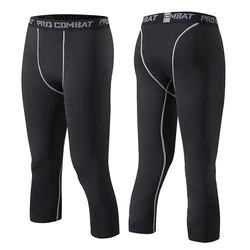 Camada Base de Compressão Correndo Shorts Apertados para Homens, 3/4 Calça Cortada, Leggings De Ginástica, Basquete, Fitness, Exercício, Calças De Ciclismo