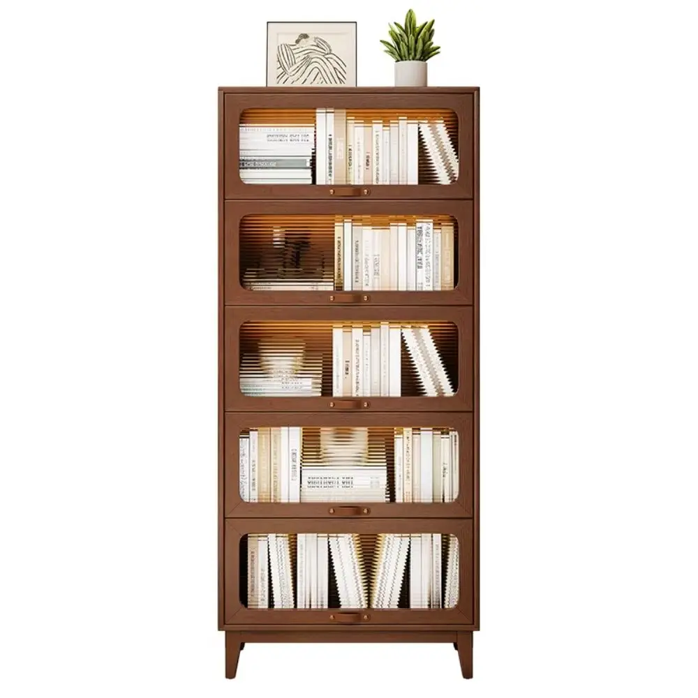 Living Room Standing Cabinet Solid Wood Dust-Proof Bookshelf with Glass Doors Dedicated Reading Collection Floor-Standing Booksh