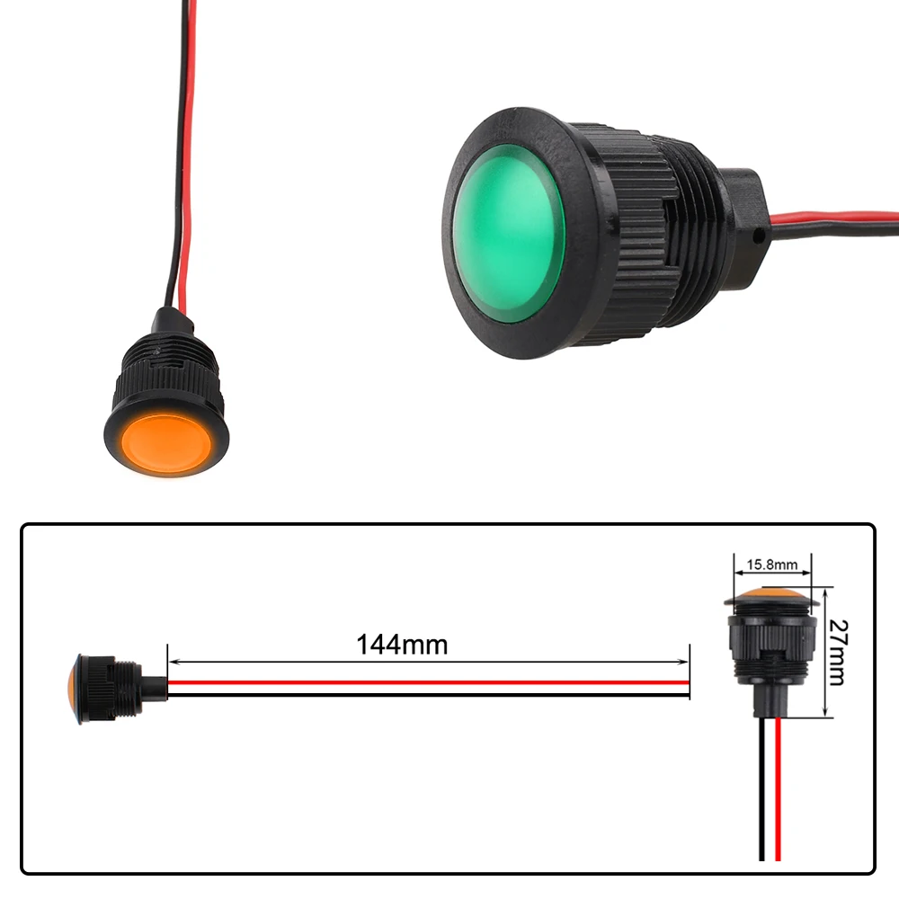 1pc 16mm Spherical Oxidized Black Plastic Indicator Light Mini LED Pilot Signal Lamp 6V12V 24V 220V with Wire Red Yellow Blue
