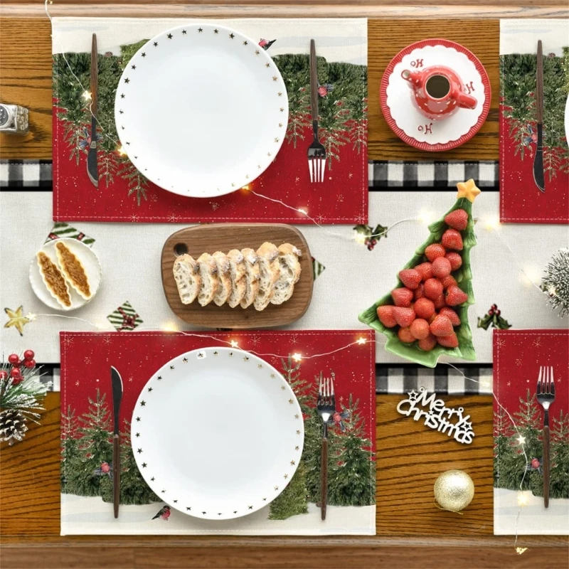 4 ชิ้น Placemats สำหรับเทศกาลอาหาร Place Mats เทศกาล Placemat ตาราง Mats สำหรับวันหยุดคริสต์มาส Dining Placemats