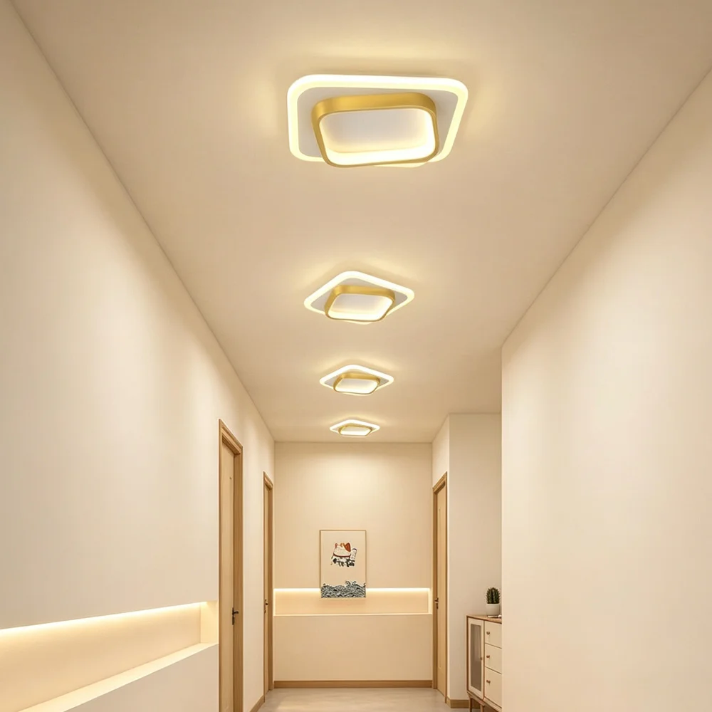 Modern Circular LED Ceiling Light Nordic 220V Gold Ceiling Lamp for Balcony Corridor Stairs Bedroom Chandelier Lighting Fixture
