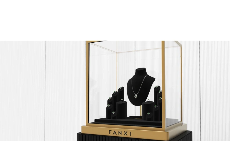 Oirlv Schwarzes Mikrofaser-Schmuckdisplay-Set mit Metall-Schmuckvitrine für Halsketten, Ohrringe und Armreifen – Detail 11