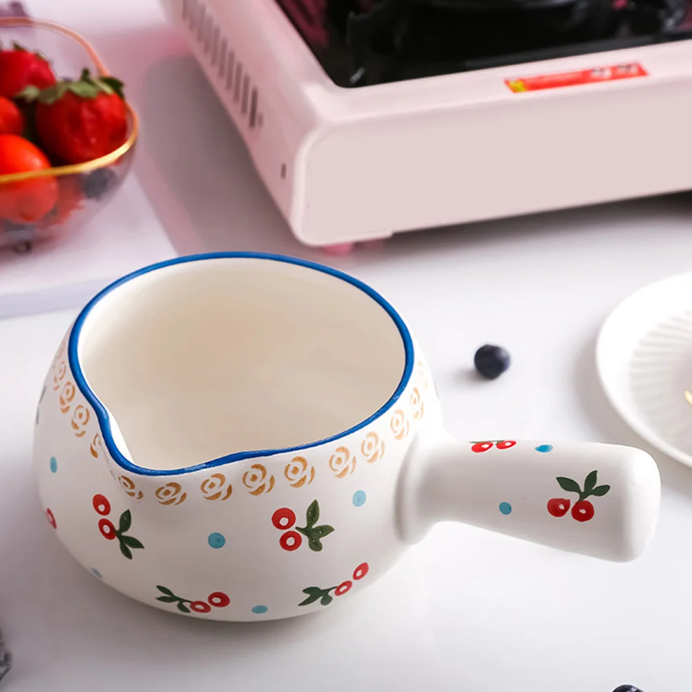 

1Pcs Ceramic Milk Pan Non-Stick Cooking Pot Flat Base Sauce Pan Handle Kitchen Soup Warmer Cooking Pot