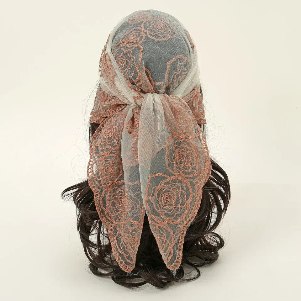 80x80 سنتيمتر الأزهار الدانتيل مربع باندانا الحجاب-تنفس روك التطريز الحجاب الحجاب للنساء المسلمات #1