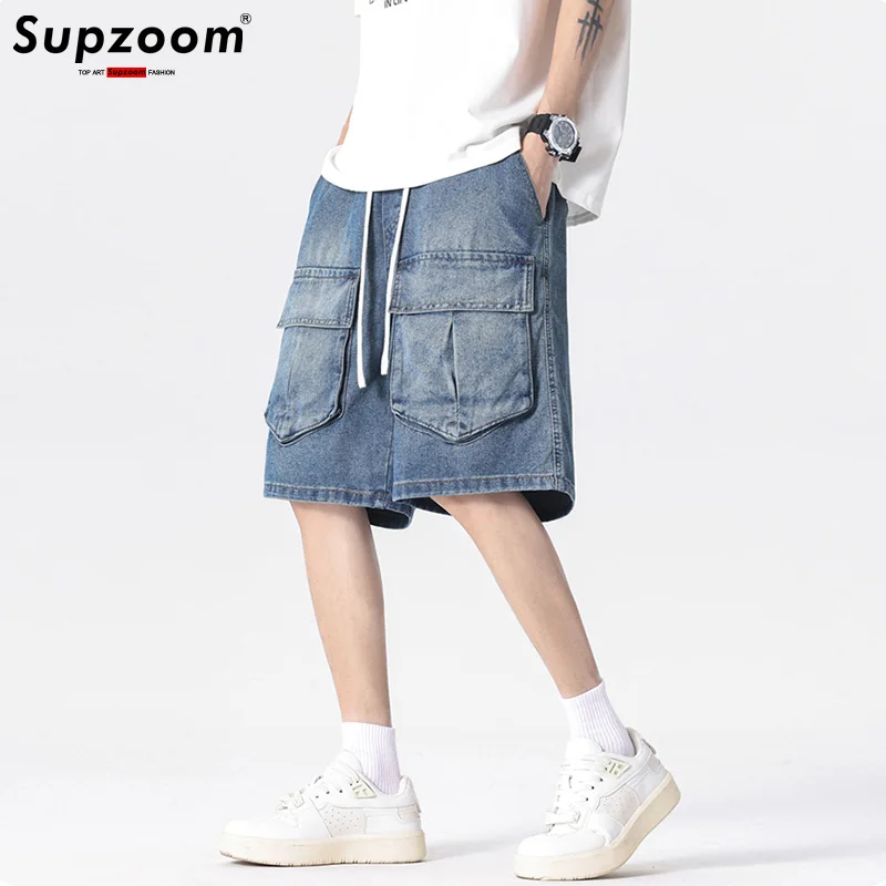 

Supzoom 2025 New Arrival Hot Sale Top Fashion Summer Elastic Waist Casual Cargo Cotton Denim Pockets Jeans Shorts Men