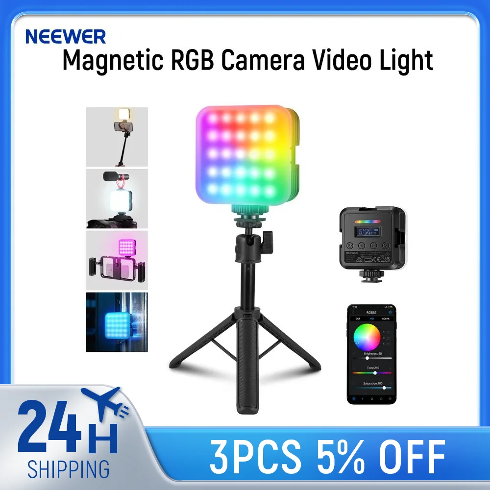 NEEWER كاميرا RGB المغناطيسية مع حامل ثلاثي القوائم للمكتب، تحكم مطور في التطبيق، إضاءة التصوير الفوتوغرافي بقدرة 2000 مللي أمبير في الساعة