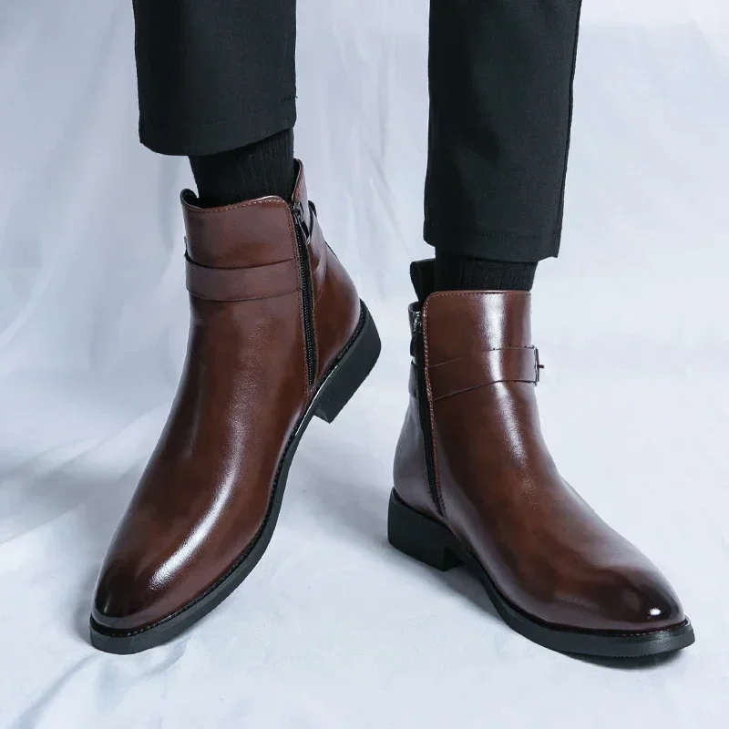 Autumn New Men\'s Boots British Style Pointed Formal Leather Oxford Shoes Dress Boots Chelsea Business Ankle Boots High-Top Shoes