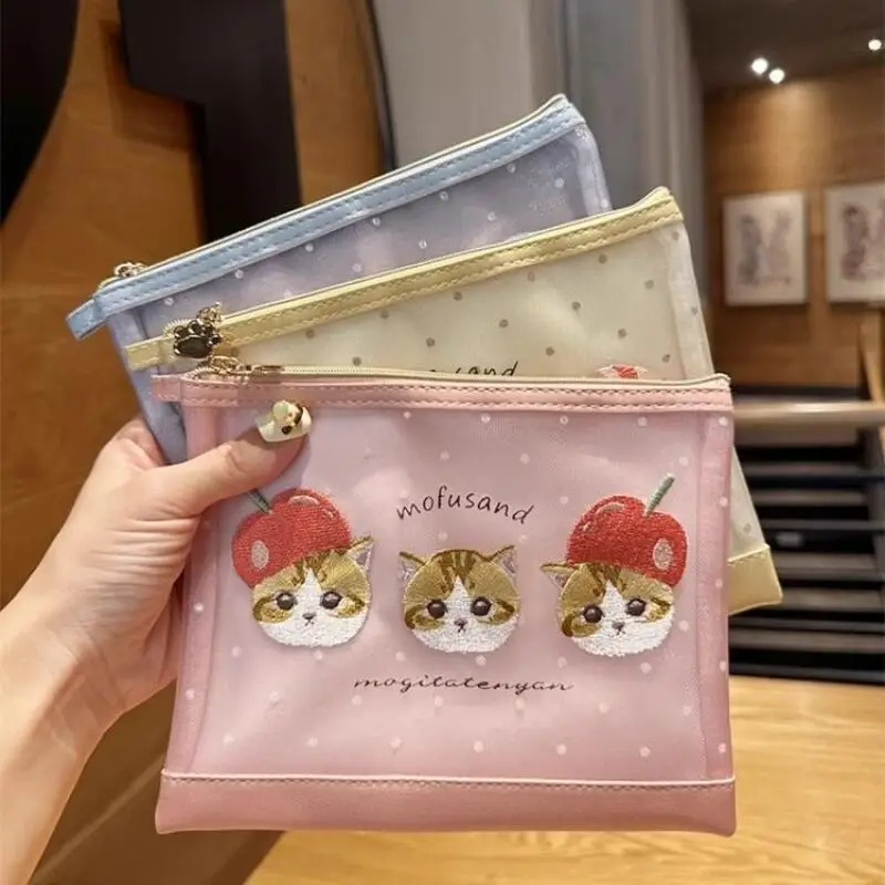

Mofusand Embroidered Cartoon Transparent Makeup Bag Portable Large Capacity Storage for Travel Lipstick Storage Bag Coin Purse