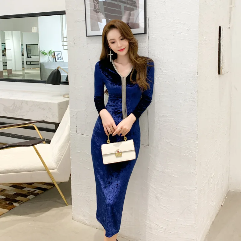 

2022 New Spring High-End Women Elegant Bandage Velvet Dress V Neck Long Sleeve Tassel Socialite Female Bodycon Dresses Vestidos