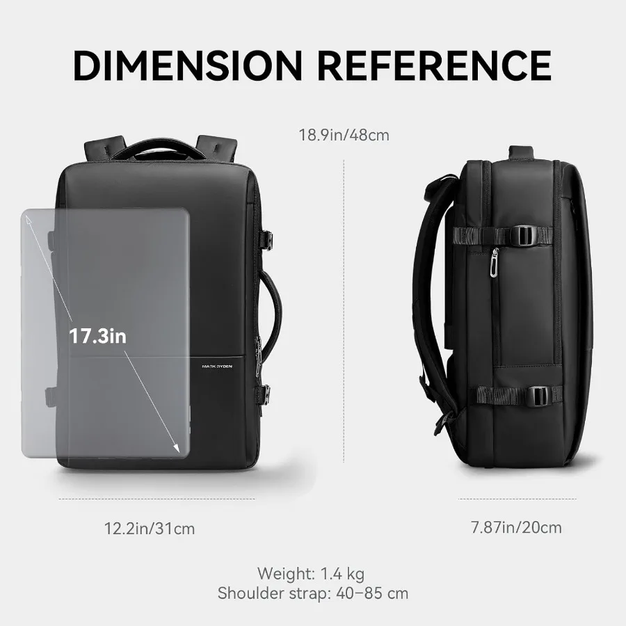 حقيبة ظهر مارك رايدن للأعمال للرجال 30 لتر حقيبة ظهر للكمبيوتر المحمول مقاومة للماء مع منفذ شحن USB تناسب الكمبيوتر المحمول مقاس 17.3 بوصة مضادة للث #6