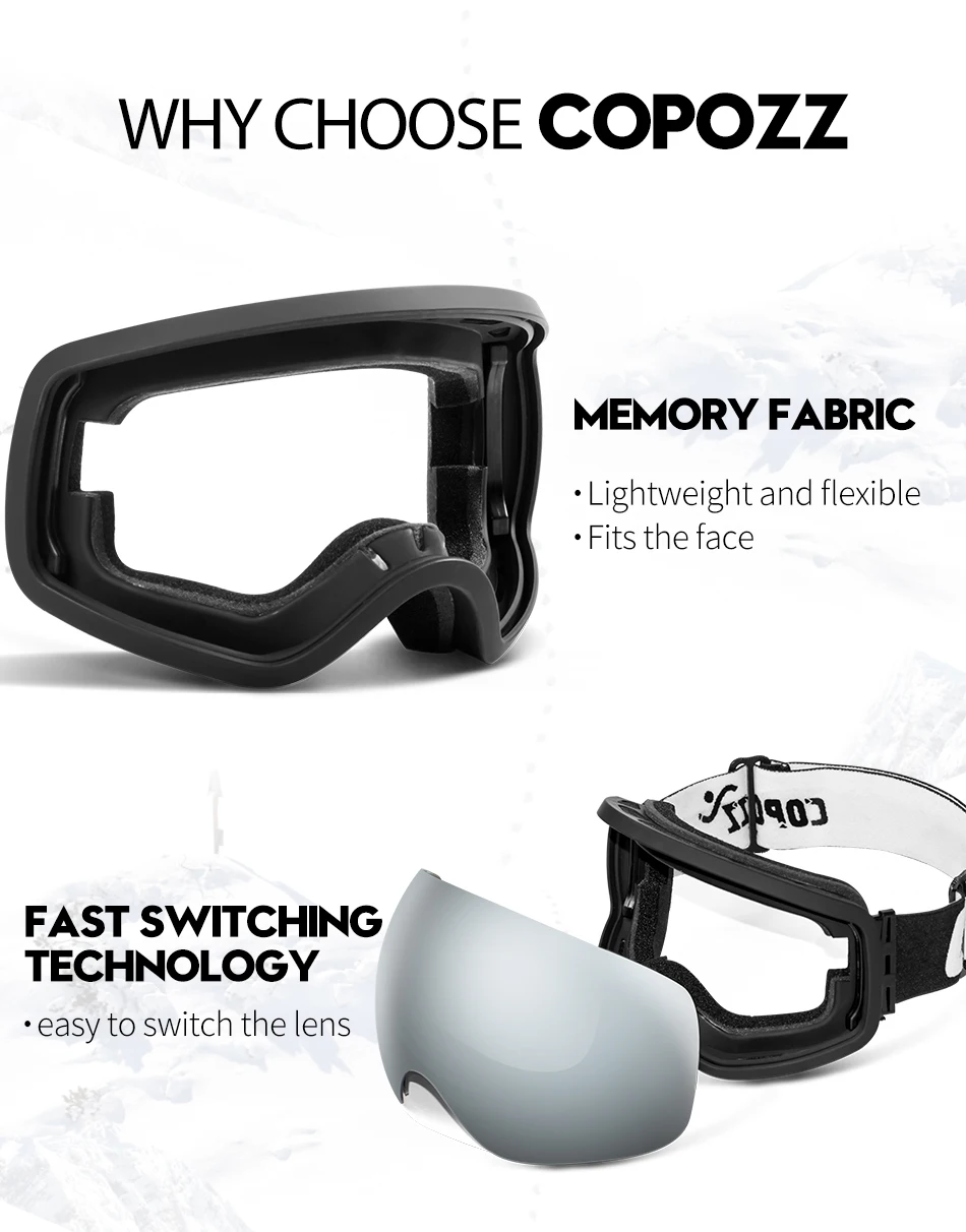 COPOZZ Outdoor-Sport-Skibrille UV400-Schutz Skimaske für Männer und Frauen Anti-Beschlag Großgesichts-Schneebrille Snowboard-Skibrille – Detail 2