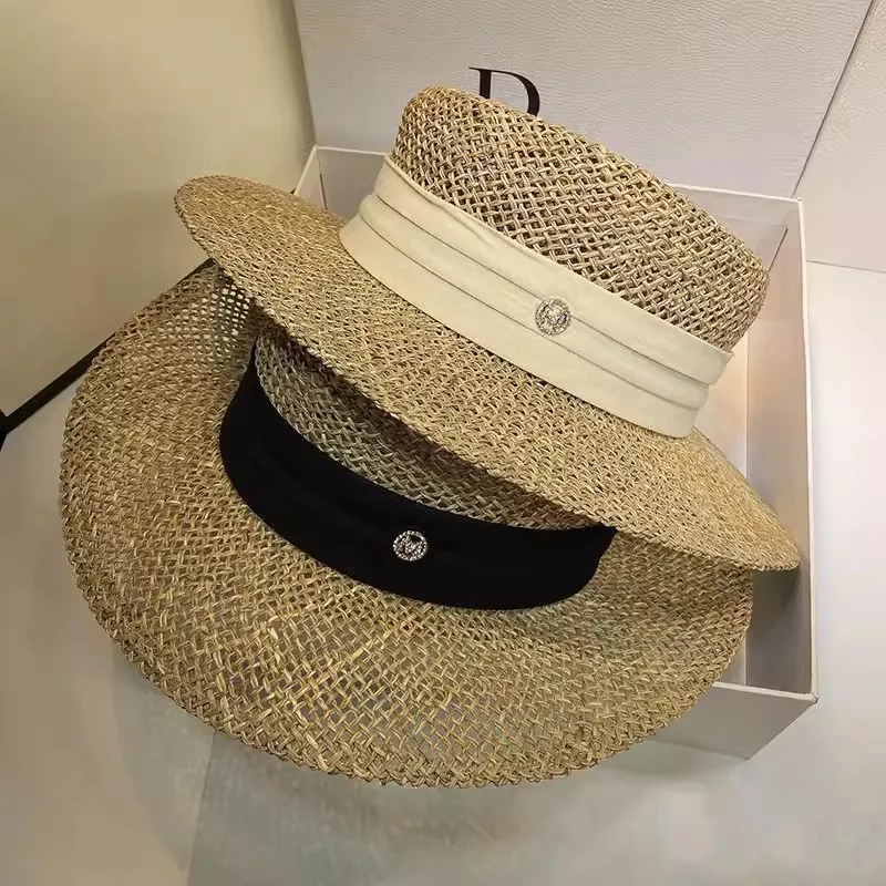 

French straw hat summer sun hat tri-fold with letter accessories beach hat outdoor travel anti-UV women's hat 여름모자 gorras