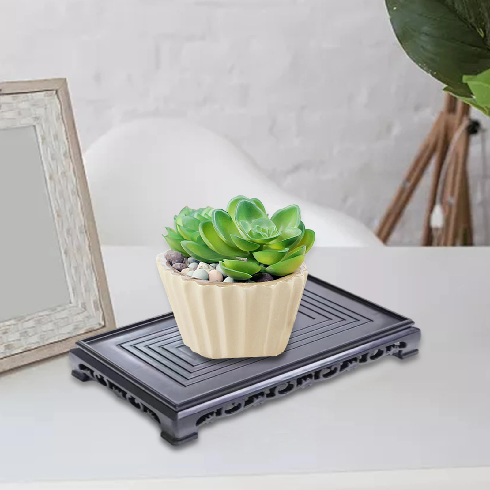 Soporte para pecera, soporte Rectangular para plantas de estilo Oriental, macetero elevador para pecera, florero para plantas, soporte de exhibición para estatua de Buda