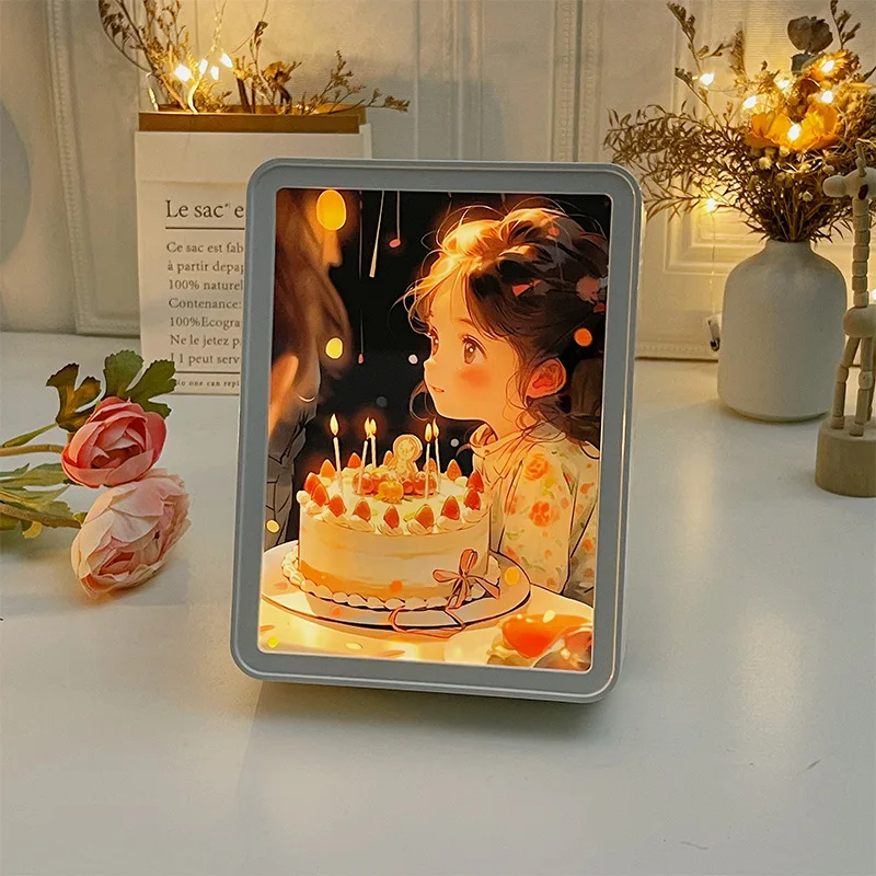 

3D Mirror Light Painting Night Light LED Decor Painting Photo Frame Power Atmosphere Decor Desktop Girlfriend Gift Creativity