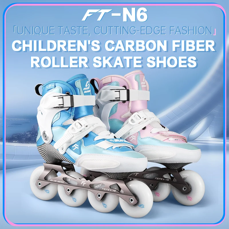 OEM Carbon Fiber Professional Slalom Adjustable Racing Lightweight Freestyle Kids Children Inline Skates with Protective Padding
