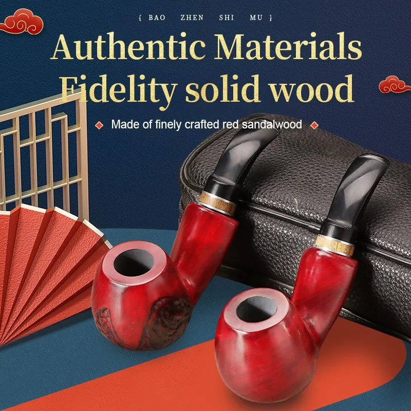 

1 Pcs Red Wood Smoking Pipes Hand Carved Men Wooden Smoke Supplies Fashion Bent Round Smoke Pipe Filter Accessories