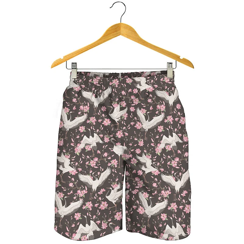 

Flying Chinese Crane Bird Pattern Beach Shorts Men 3d Printed Animal Swimming Trunks Street Short Pants Summer Surf Board Shorts