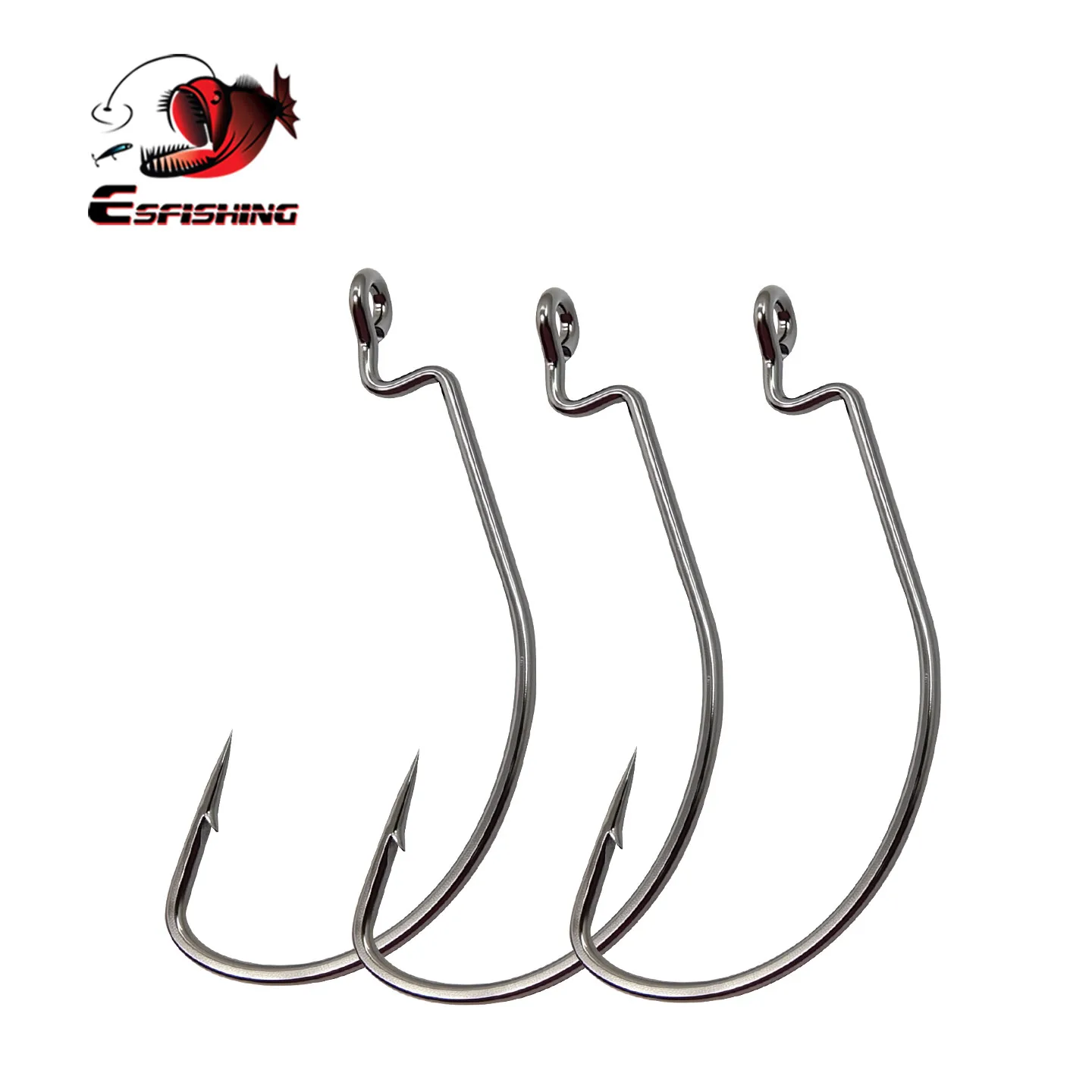 KESFISHING Fishing Hook High Carbon Steel Wide Crank Offset Fishhook For Soft Worm Lure 1/0- 9/0 Bass Barb Wobbler