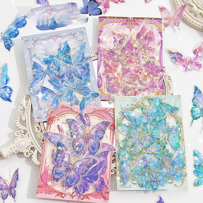 

20 PCS/Pack laser Butterfly Stickers Creativity Exquisite Rose Stickers Ice Crystals Shiny DIY Retro Hand Made Decorative Decals