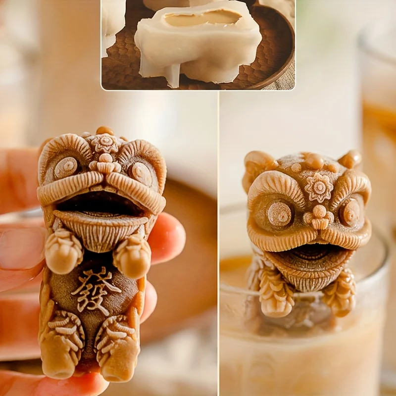 1pc, Lion Dance Ice Cube Mold, Silicone Hanging Cup Ice Block Mold, Chocolate, Ice Cube Tray, Creative Coffee Milk Tea Beverage