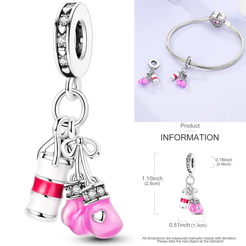925 Sterling Silber Sport-Charm-Perlen Tennis-Schläger Boxhandschuhe Hantel Fitness DIY Armband Halskette Geschenk für Sportler – Detail 11
