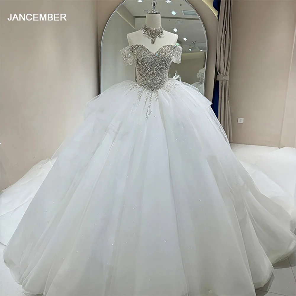Ball Gown Wedding Dress Short Sleeve Lace Bride Dresses Customized Luxury Sequins Beaded Bridal Gown Vestidos De Novia Organza