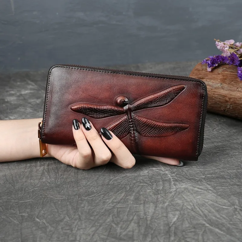 

Nesitu High Quality Vintage Fashion Brown Coffee Blue Top Grain Genuine Leather Women Clutch Wallet Lady Phone Purse M9631