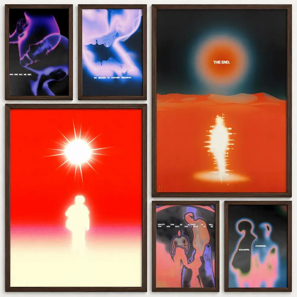 Pattern Thermal Aura Surreal Art Poster Self‑Adhesive Waterproof PP Poster Coffee House Bar Wall Art Sticker Room Home Decor