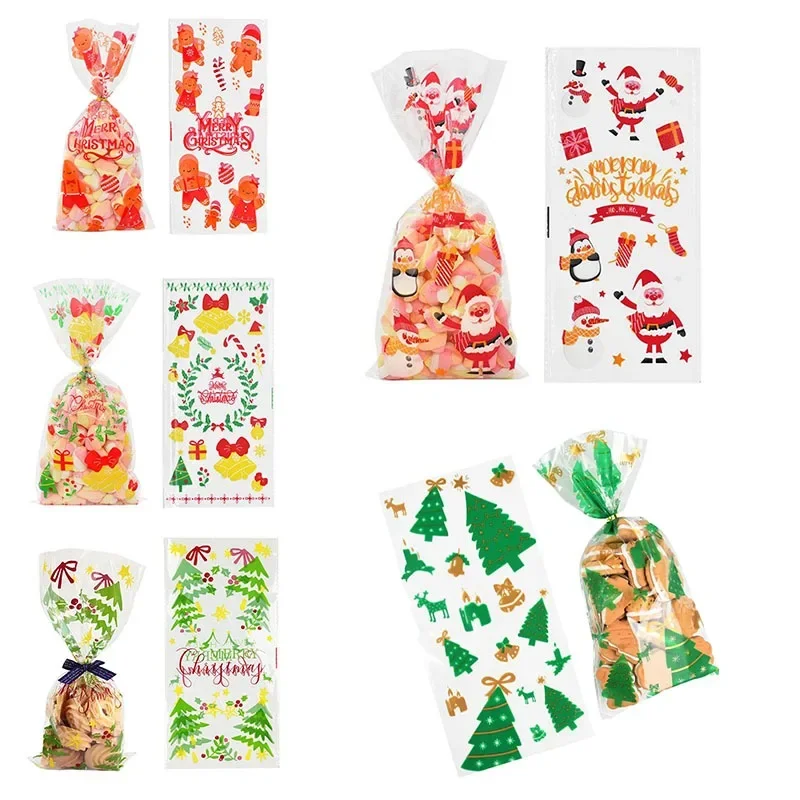 Christmas Cookie Gift Bags Self-Sealing Holiday Treat Bags with Festive Santa Tree and Snowflake Designs Perfect for Party