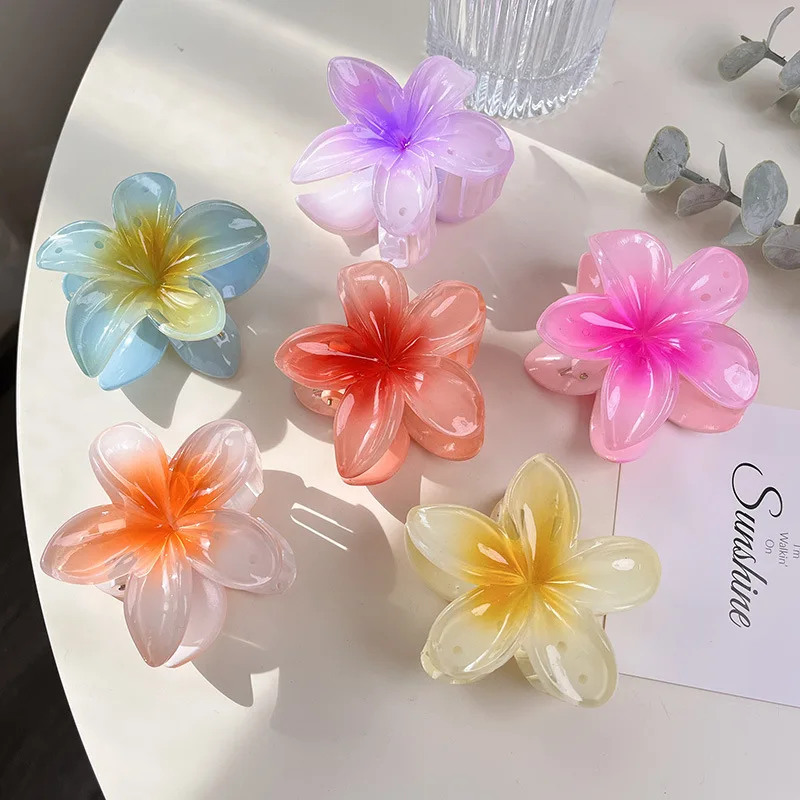 Clip de pelo degradado Frangipani, horquilla de Plumeria, soporte de cola de caballo, pasador para niña dulce, garras de tiburón, accesorios para el cabello de fiesta