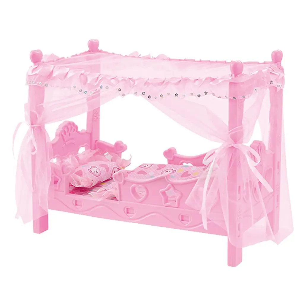 

Miniature Plastic Bed Nursery Furniture Toys for Mellchan Baby Dolls Pink