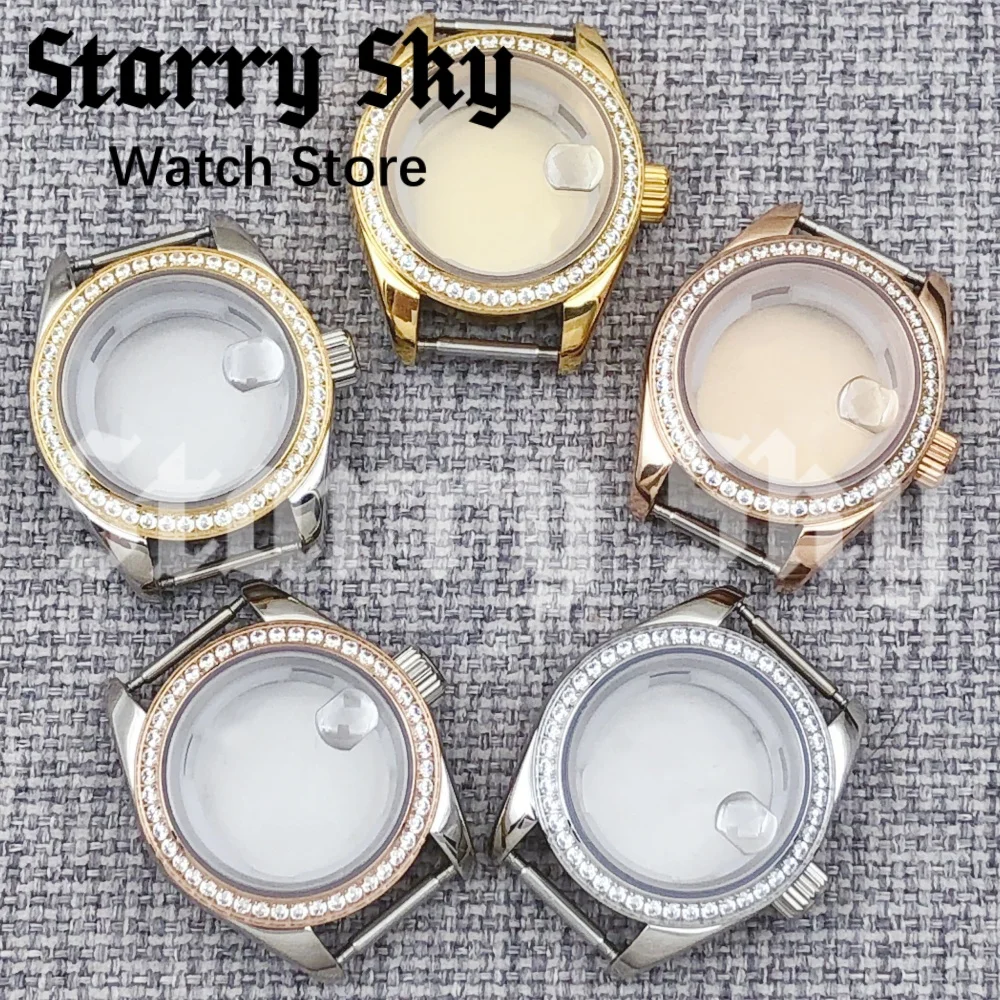 Starry Sky 28mm Lady's Sapphire Glass Stainless Steel Diamond Bezel Watch Case Fit For NH05 Automatic Movement Watch Accessories