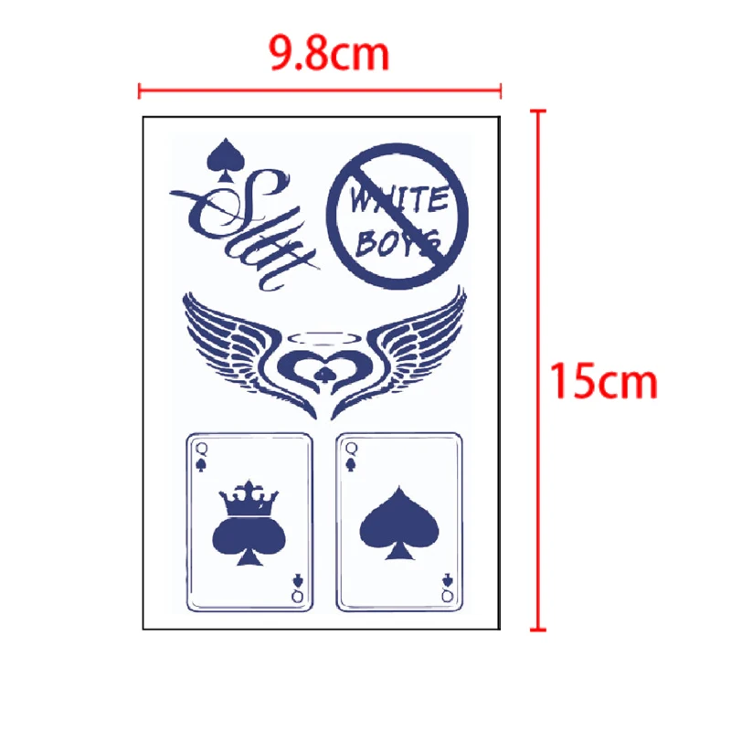 Q of Spades Tattoos Waterproof Temporary Tattoo Stickers Tatouage Stitch Fake Tatoo Body Art Flash Tattoo Henna Tatoo Men