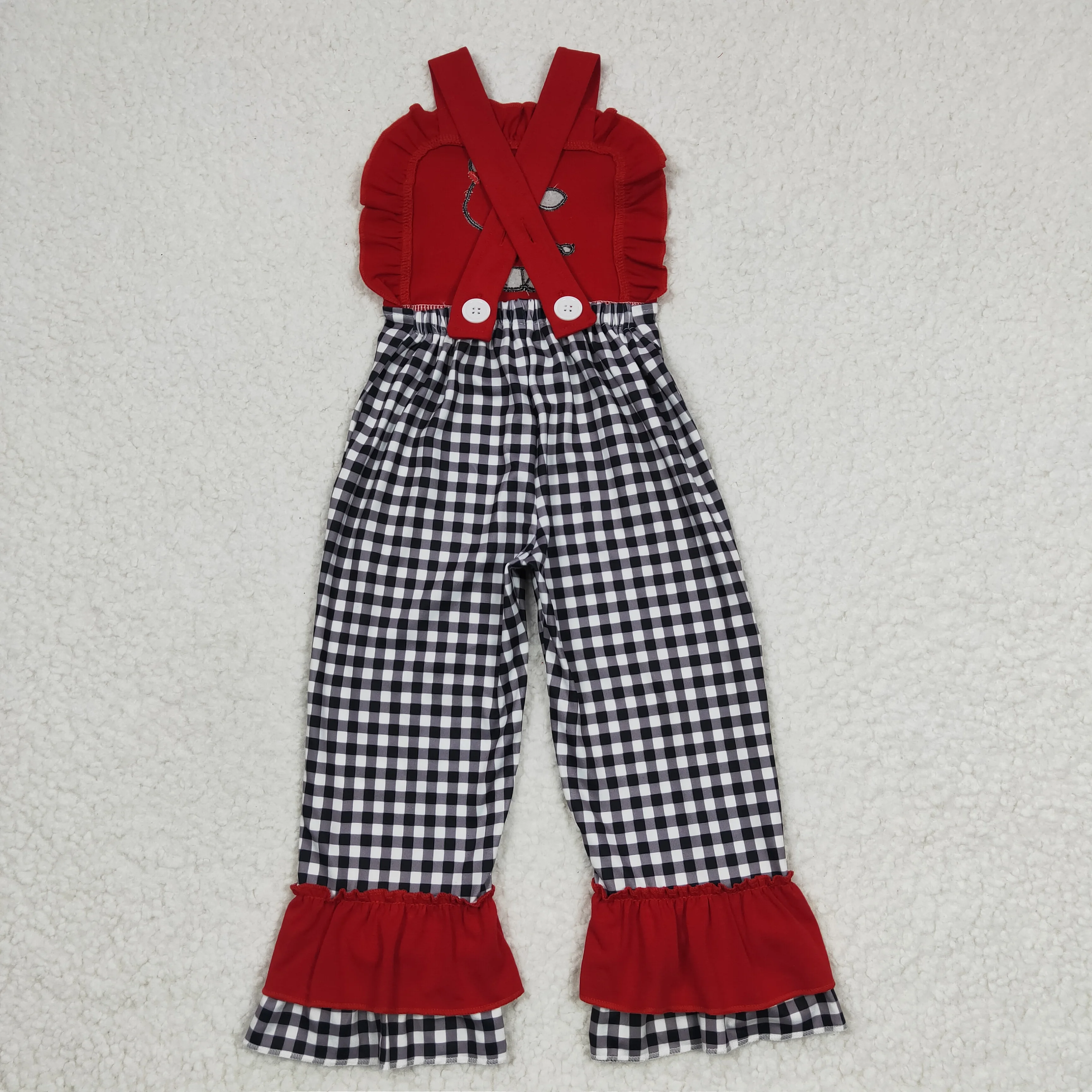 N​ew Update 2023 NO MOQ RTS Children Plaid Bodysuits Kids Overall Clothing Baby Cow Embroidery Jumpsuits