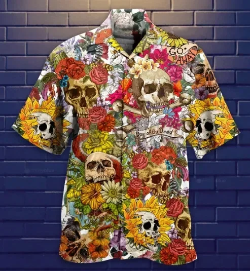 

Skull Day Of The Dead Flower 3D All Over Printed Hawaiian Shirt Men's For Women's Harajuku Casual Shirt Unisex