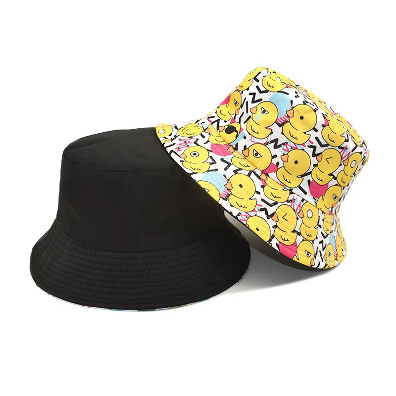 Yellow Cartoon Duck Pattern Panama Summer Sunscreen Sun Hat Student Bucket Hats Travel Fashion Decorate Reversible Fisherman Hat