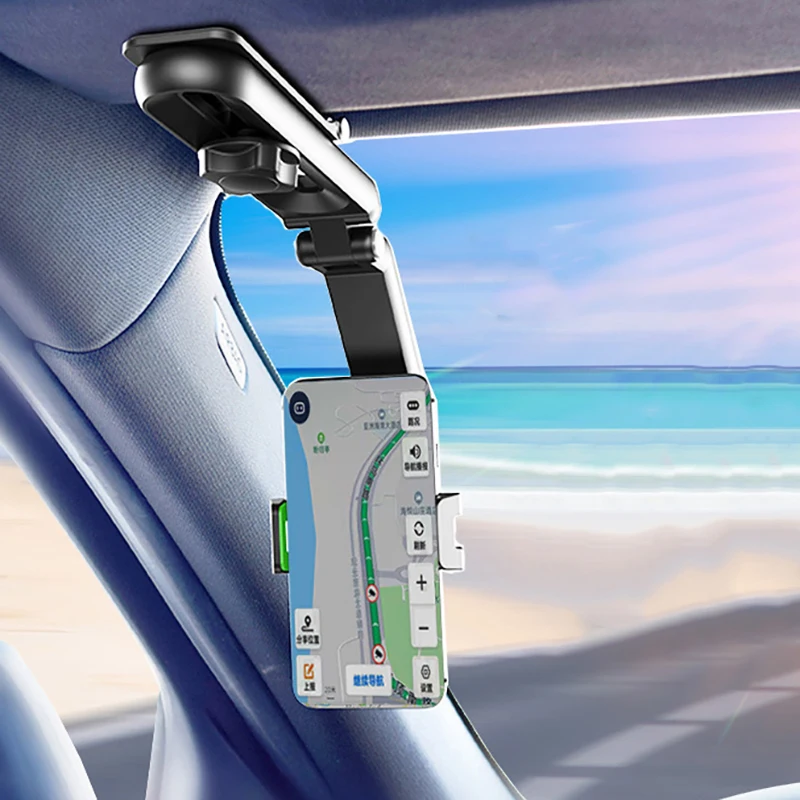 1 Pcs Car Phone Holder Multifunctional 360 Degree Rotating Rearview Mirror Seat Clip Holder  4.0-6.1 Inch Mobile GPS Holder