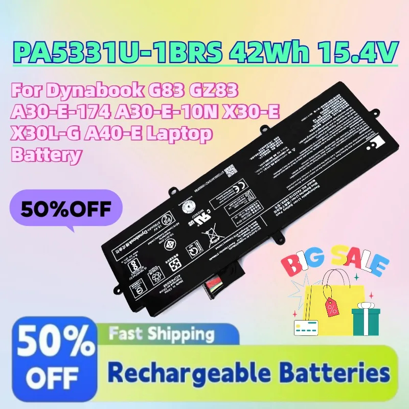 

Large Capacity PA5331U-1BRS 42Wh 15.4V Battery for Dynabook G83 GZ83 A30-E-174 A30-E-10N X30-E X30L-G A40-E Laptop Battery