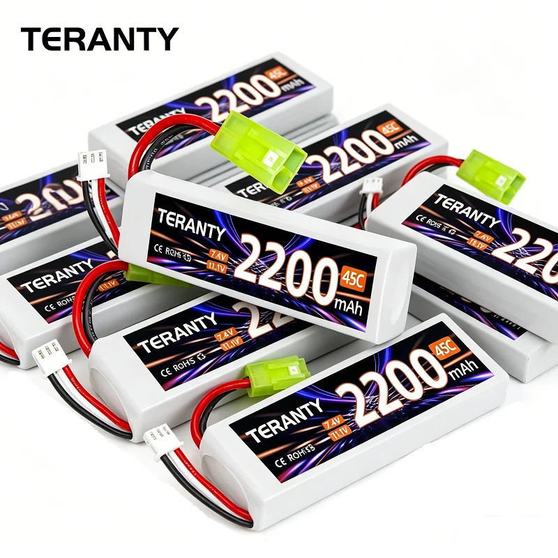 

TERANTY Water Gun Battery 2S 7.4V 2200MAH Lipo Battery 45C For Mini Airsoft BB Air soft Guns Batteries With Green Small Tamiya